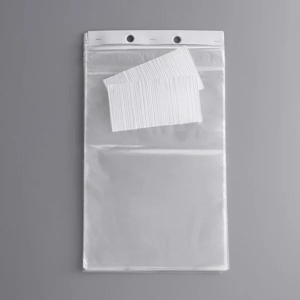 Clear Carnival King cotton candy bags with plain design, paperboard header, and included twist ties, ideal for packaging popcorn or cotton candy.