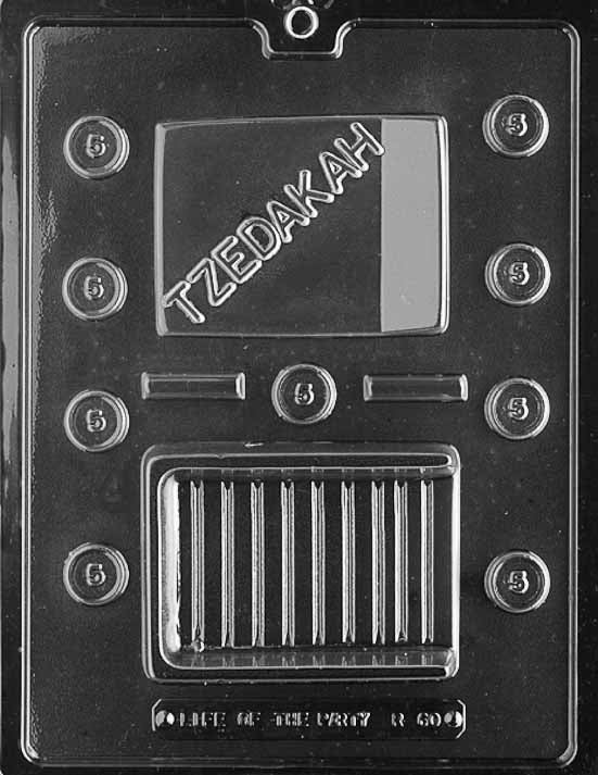 R060 TZEDAKAH BOX chocolate mold with deep rectangular cavity shaped like a tzedakah box.