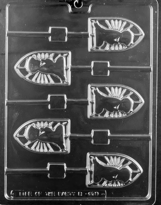R079 Boy Communion Silhouette Lollipop chocolate mold with lollipop cavities shaped like a boy’s profile.