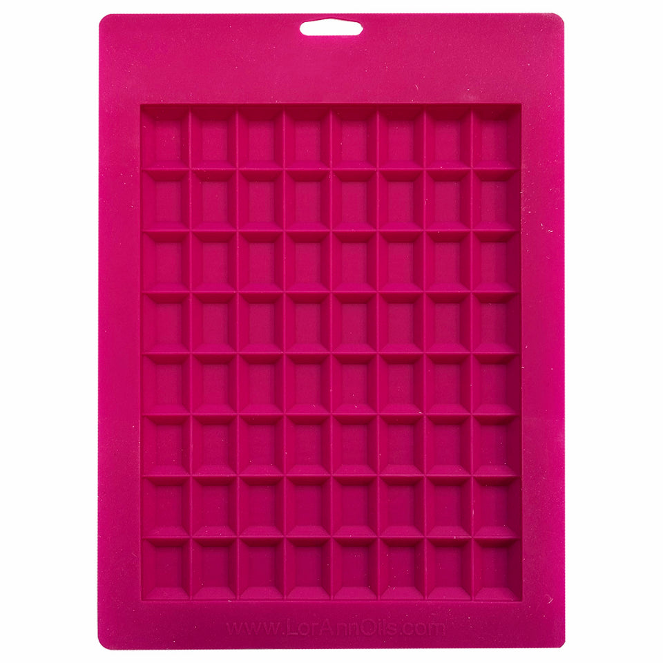 Reverse side of the same silicone mold showing the rectangular cavity shapes and uniform layout.
