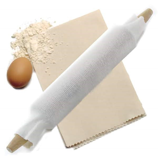Rolling Pin Cover on a Rolling Pin with flour and an egg next to it