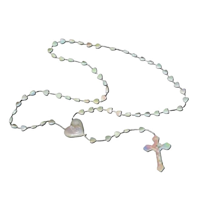 30-inch rosary beads cake topper featuring heart-shaped beads, a heart centerpiece, and a detailed cross, perfect for religious-themed cake decorations.