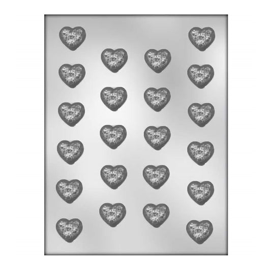 Rose Imprinted Hearts Chocolate Mold, 1"