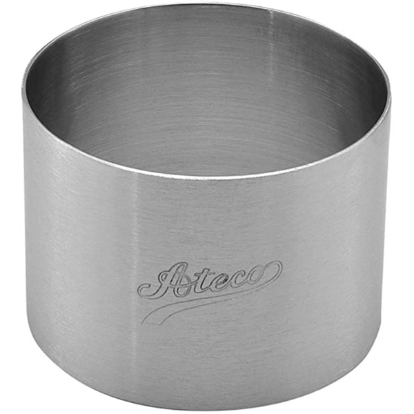 Ateco 2 3/8" x 1 3/4" Stainless Steel Ring Mold – Perfect for layered cakes, mousses, and plated dishes. Durable, seamless, and bottomless for easy food release.