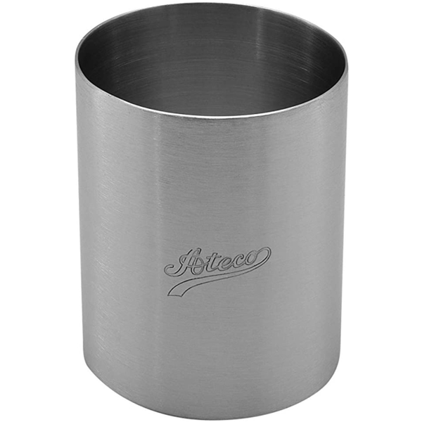 Durable stainless steel ring mold designed for layering cakes, mousses, and appetizers with a seamless and bottomless design for easy food release.