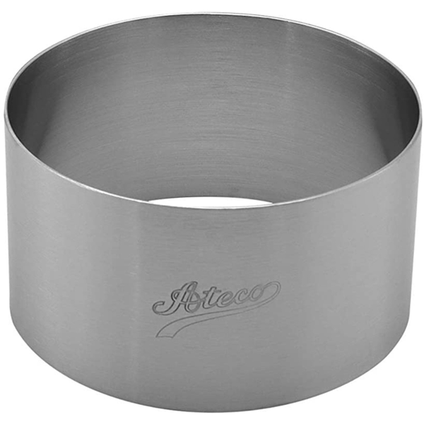 Ateco 3 1/8" x 1 3/4" Stainless Steel Ring Mold – Perfect for layered cakes, mousses, and plated dishes. Durable, seamless, and bottomless for easy food release.