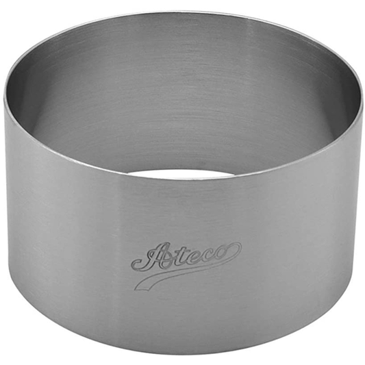 Ateco 3 1/8" x 1 3/4" Stainless Steel Ring Mold – Perfect for layered cakes, mousses, and plated dishes. Durable, seamless, and bottomless for easy food release.