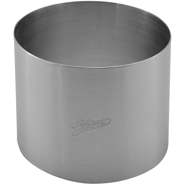 Ateco 4" x 3" Stainless Steel Ring Mold – Perfect for layered cakes, mousses, and plated dishes. Durable, seamless, and bottomless for easy food release.