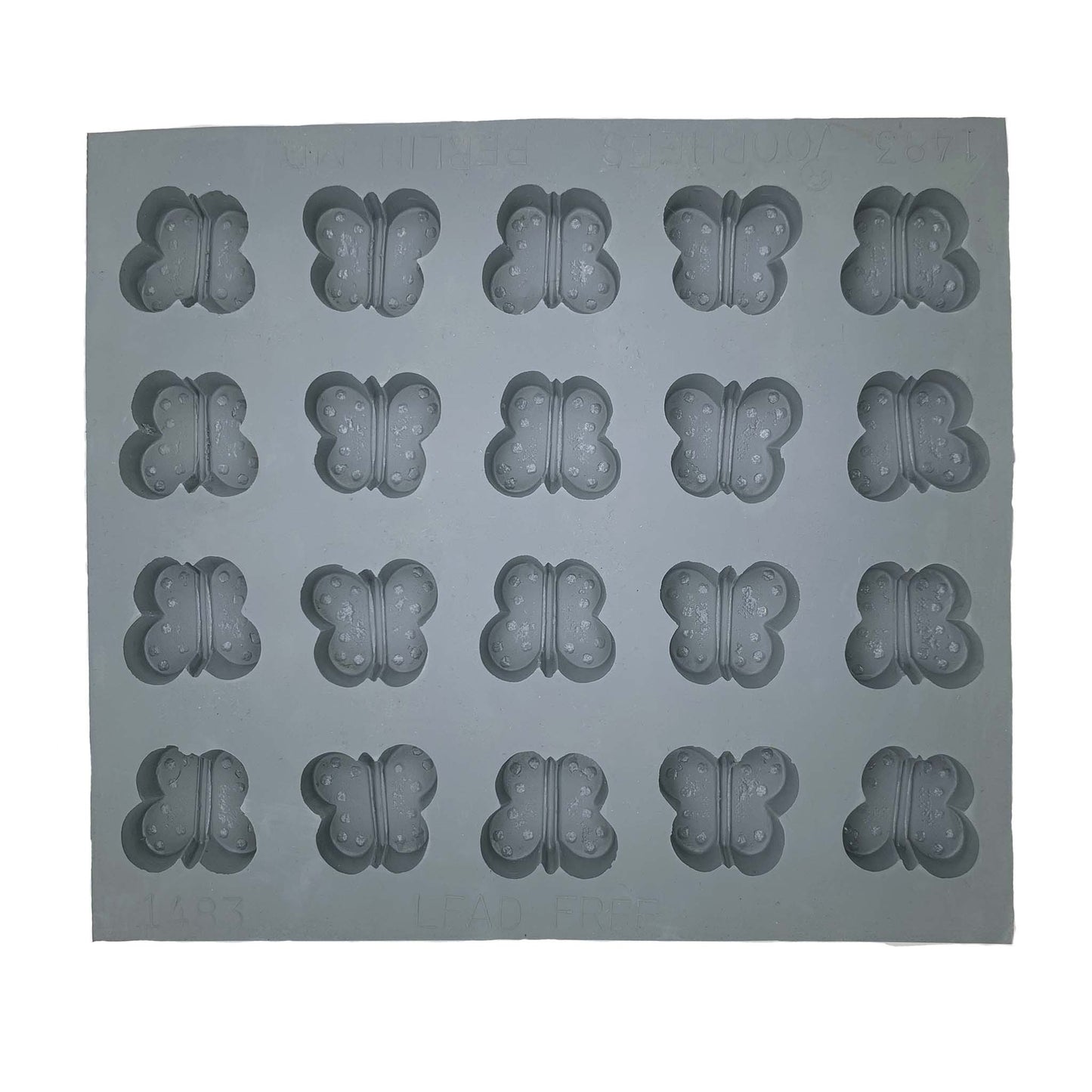 Full sheet of the Butterfly Rubber Mint Mold showing 20 butterfly-shaped cavities, ideal for creating whimsical chocolates, fondant, or cream cheese mints.