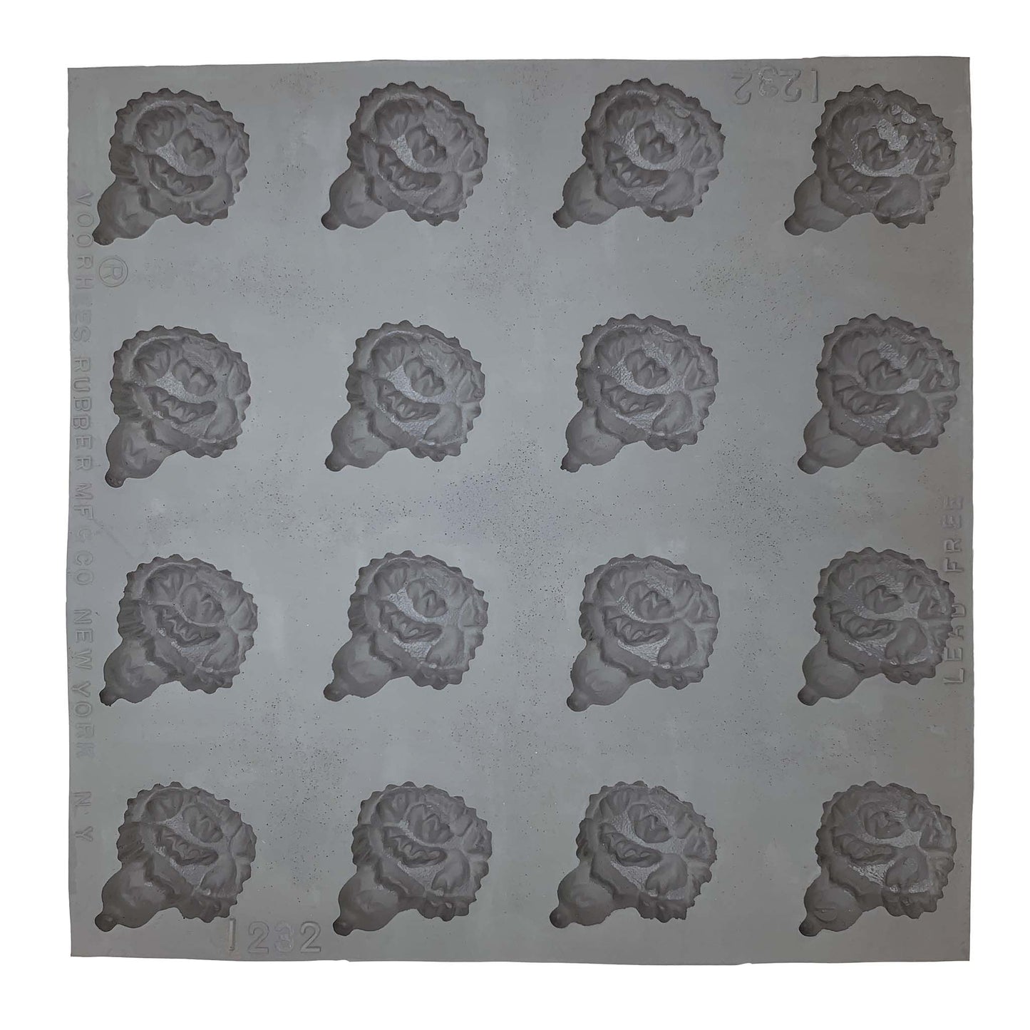 Full sheet of the Carnation Rubber Mint Mold with 16 cavities shaped like carnations, great for floral-themed mints, chocolates, or craft projects.
