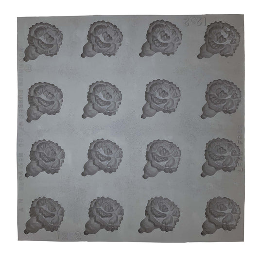 Full sheet of the Carnation Rubber Mint Mold with 16 cavities shaped like carnations, great for floral-themed mints, chocolates, or craft projects.
