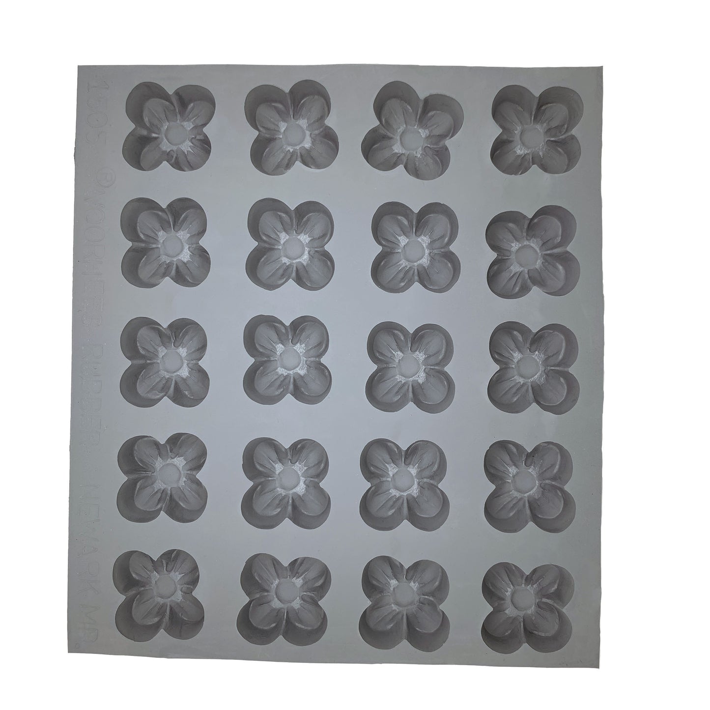 Full tray of the Small Dogwood Flower Rubber Mint Mold featuring 20 flower-shaped cavities designed for molding detailed dogwood mints or fondant decorations.
