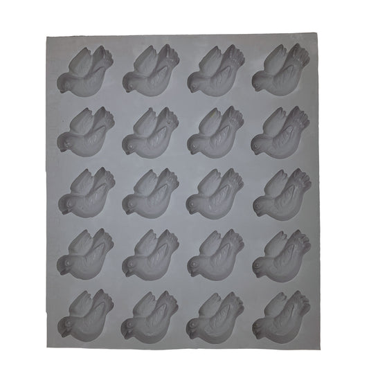 Full sheet of the Dove Rubber Mint Mold with 20 dove-shaped cavities, perfect for weddings, religious events, and peace-themed desserts.