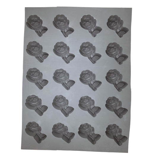 Full sheet of rose with stem and leaf rubber mint mold featuring 20 cavities for candy or mint making