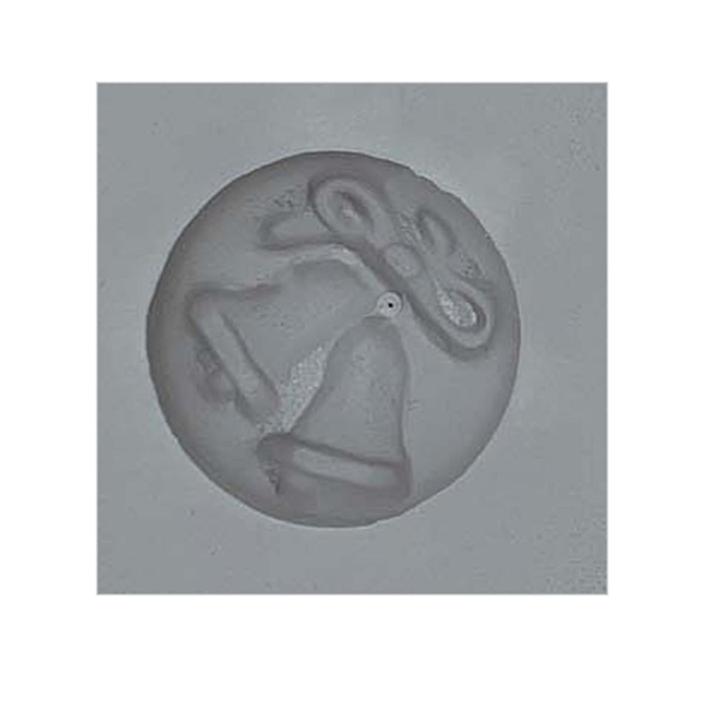 Close-up of a single cavity from the Wedding Bells Rubber Mint Mold, featuring a detailed design with two bells and a bow, perfect for wedding-themed mints or chocolates.