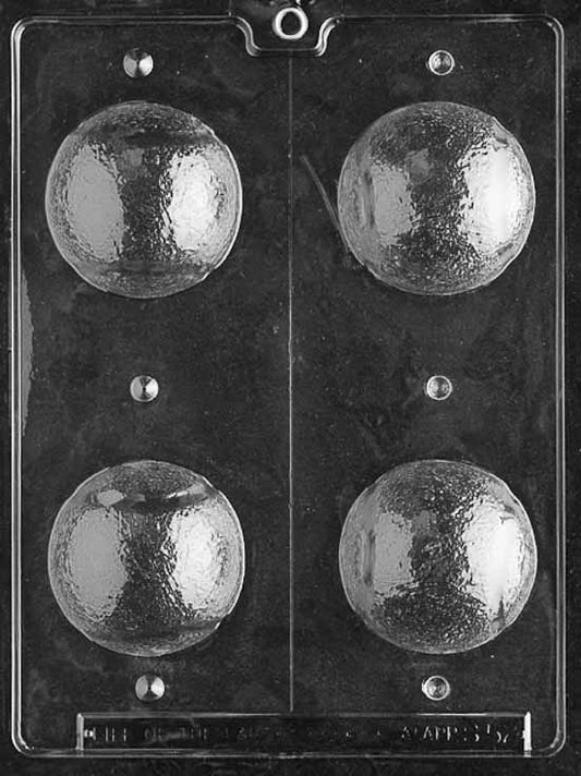 3D TENNIS BALLS chocolate mold with round life-size ball cavities showing seam detail; clear deep mold.