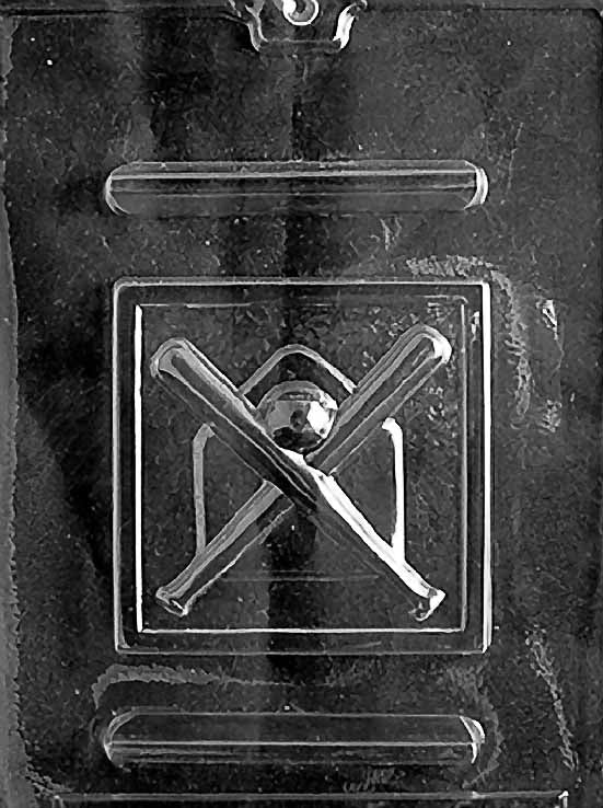 BASEBALL chocolate mold with spherical cavities embossed with stitch lines; clear mold.
