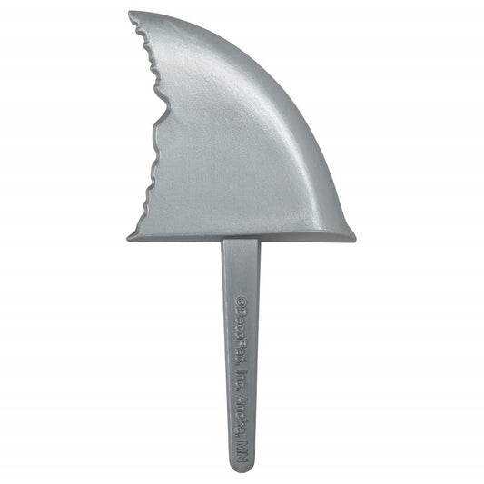 Gray shark fin cupcake topper picks, great for creating a fun and suspenseful shark-themed party dessert table.