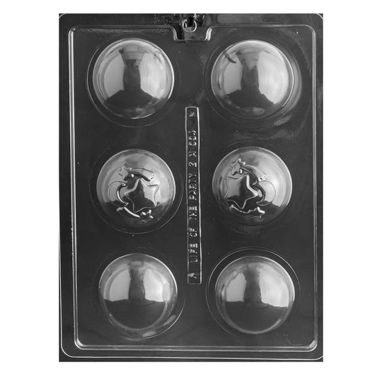 This chocolate mold image features a unique combination of cartoon-inspired celestial shapes, perfect for creating themed hot cocoa bombs.