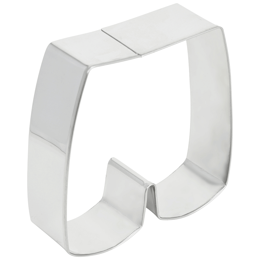 Side view of a shorts-shaped cookie cutter with a sturdy design.