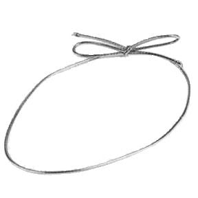 Metallic Silver 18-inch stretch loop tied in a bow, used for securing candy box lids or adding decorative flair to gift packaging.