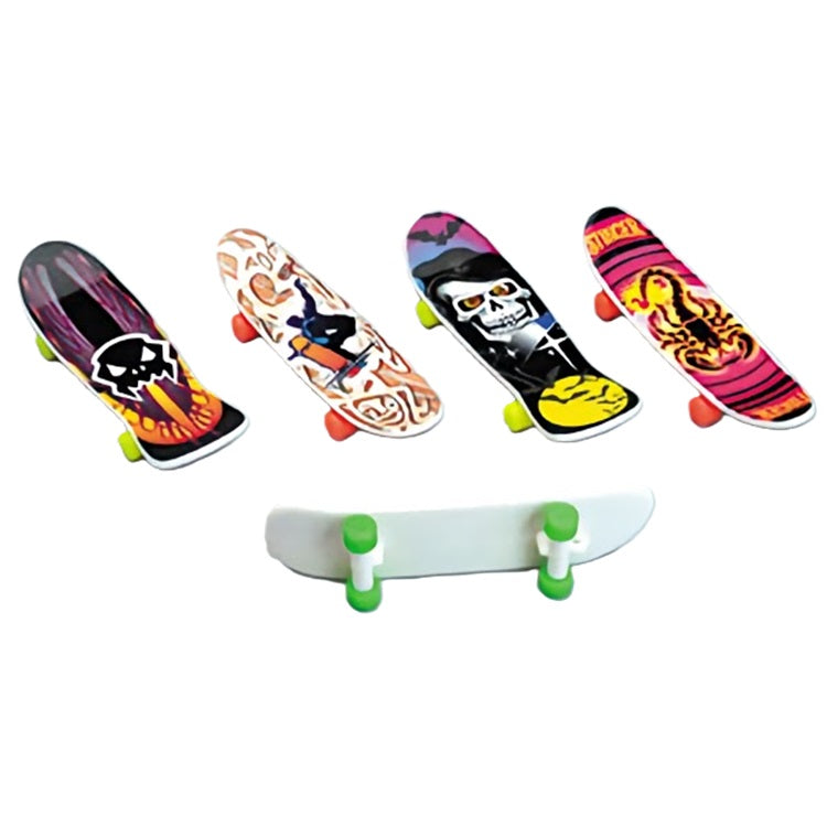 Assorted skateboard cupcake toppers with vibrant designs and cool graphics, perfect for adding a pop of color and fun to treats for birthday parties, extreme sports events, and skateboarding enthusiasts.