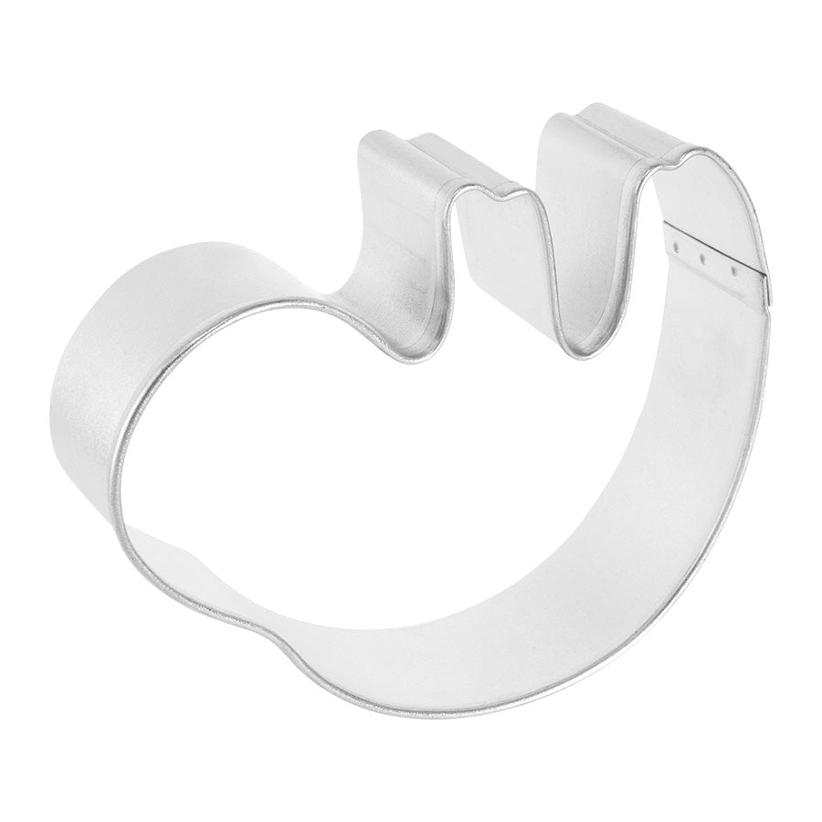 Angled side view of a sloth cookie cutter, showing its sturdy metal structure with smooth curves and defined details for cutting sloth-themed cookies.