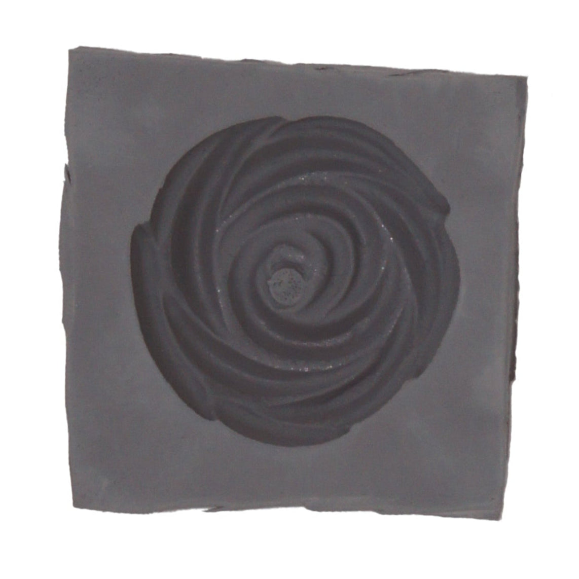 Close-up of single cavity from Small Rose Rubber Mint Mold showing layered rose petal detail