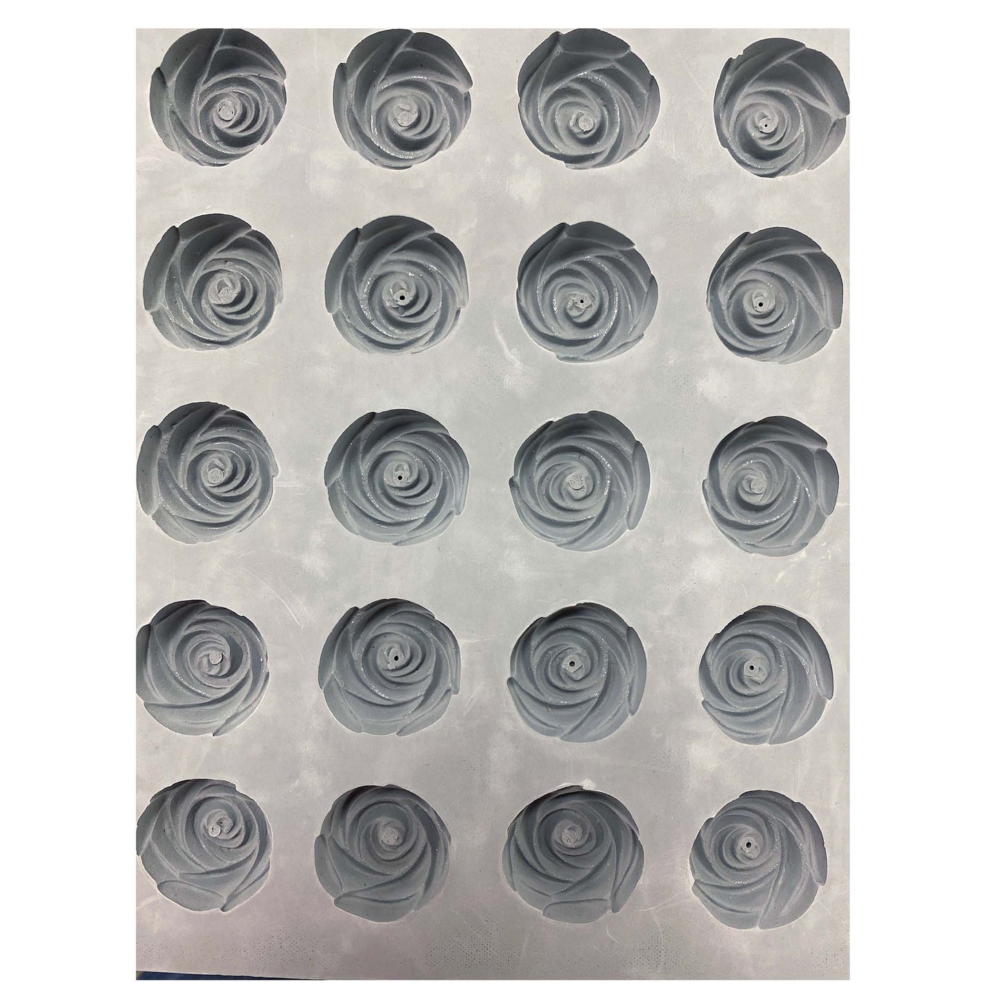 Full sheet of Small Rose Rubber Mint Mold with 20 cavities arranged in neat rows