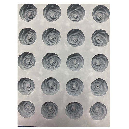 Full sheet of Small Rose Rubber Mint Mold with 20 cavities arranged in neat rows