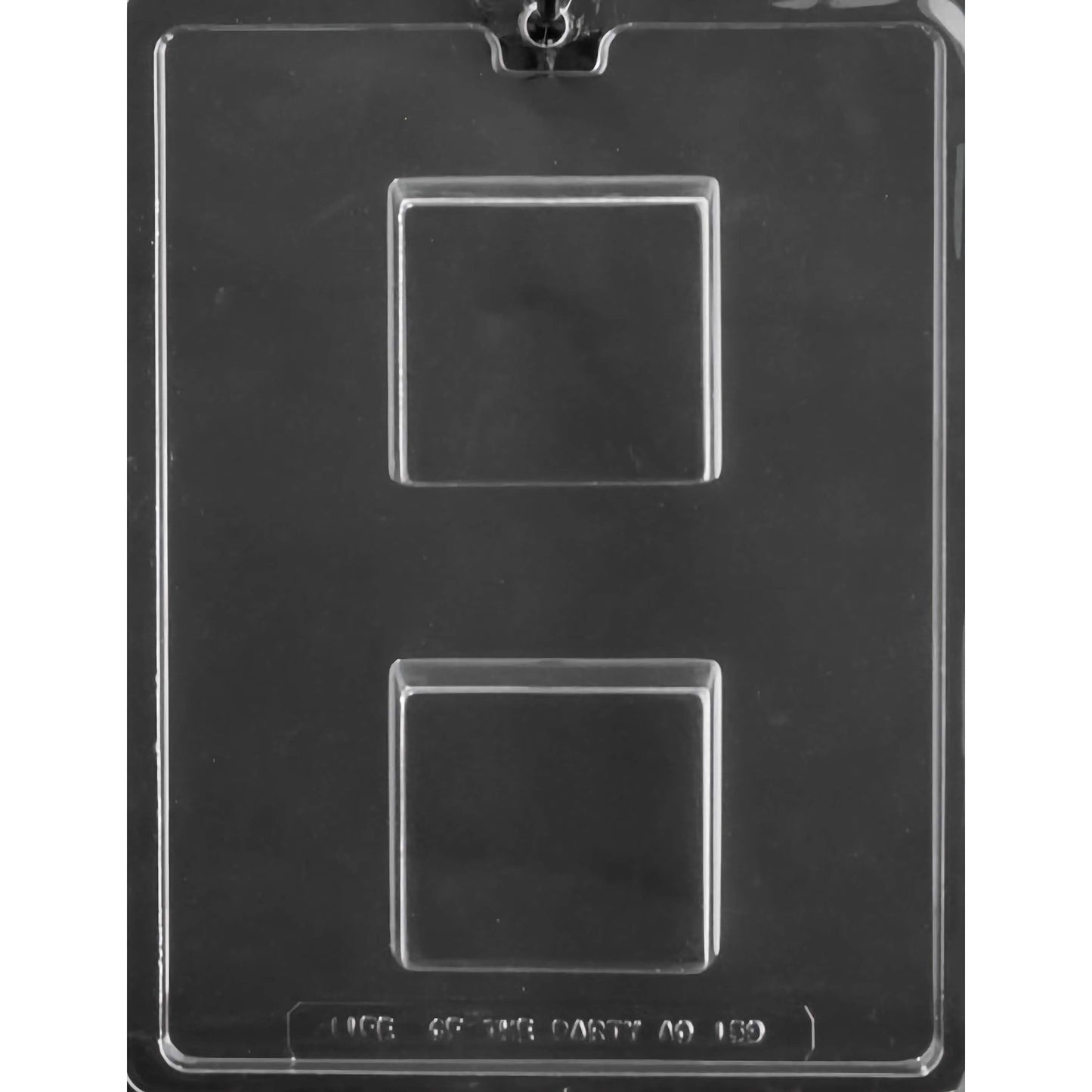 Square chocolate mold designed for making S'mores graham cracker bars, featuring two compartments of equal size.
