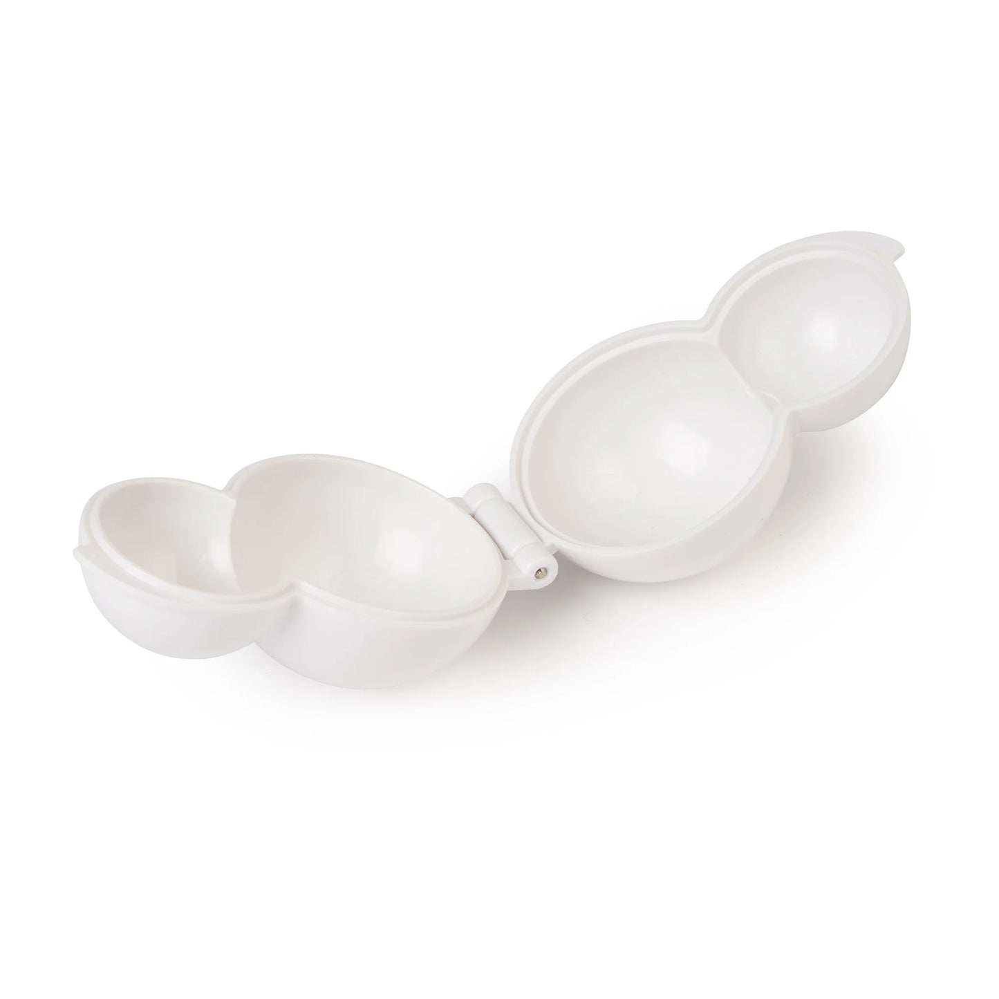 Open view of the snowman cake pop mold, showing the two-sphere cavity for shaping characters like snowmen, penguins, or teddy bears.