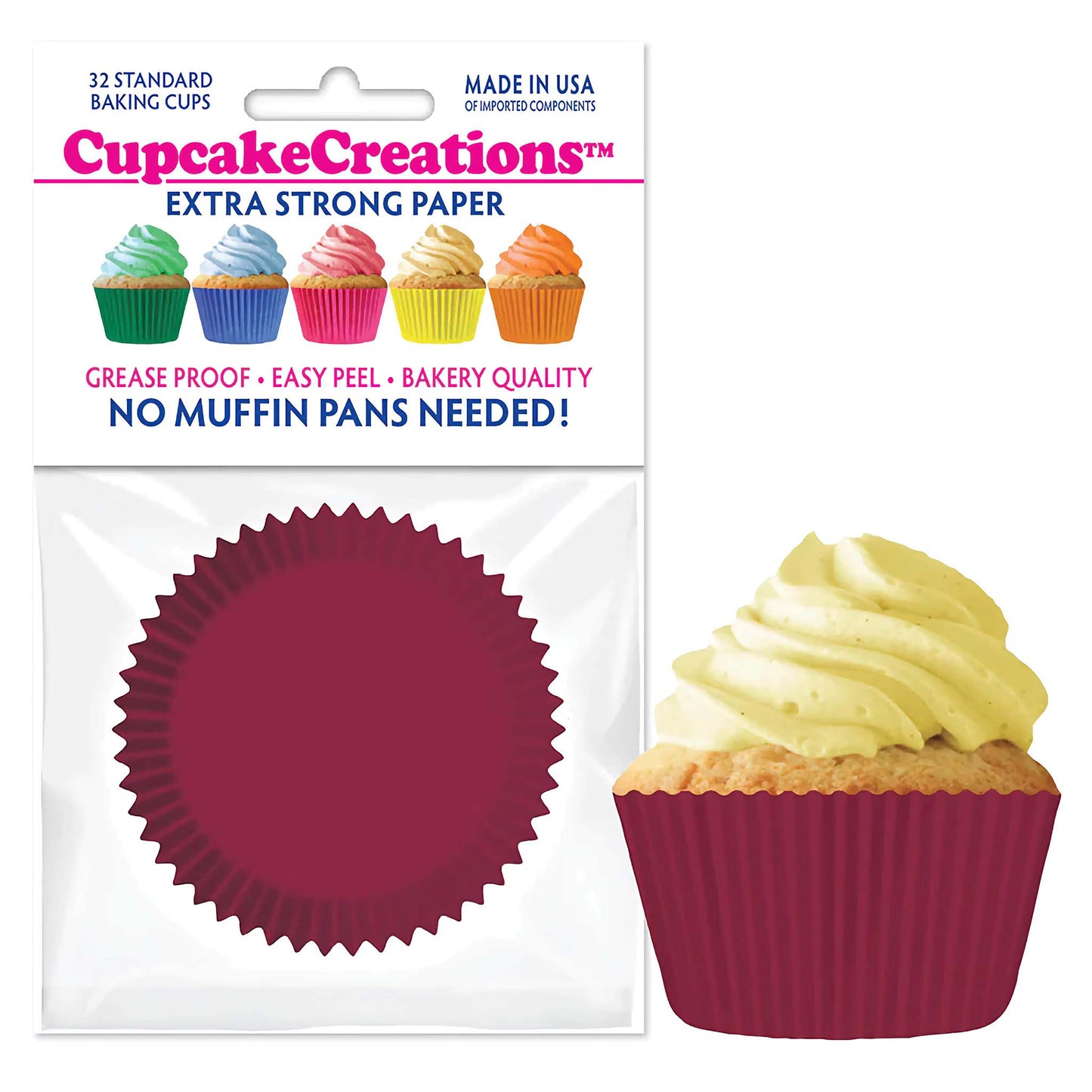 Solid Burgundy Colored Standard No Pan Baking Cups
