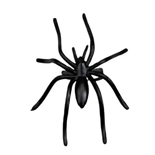 A stark black spider cupcake topper, designed with a glossy finish and pronounced features that highlight its eight outstretched legs and prominent body. This topper is perfect for adding a touch of creepiness to Halloween desserts, for use in educational settings when learning about insects, or for themed parties that call for a dose of spooky fun.