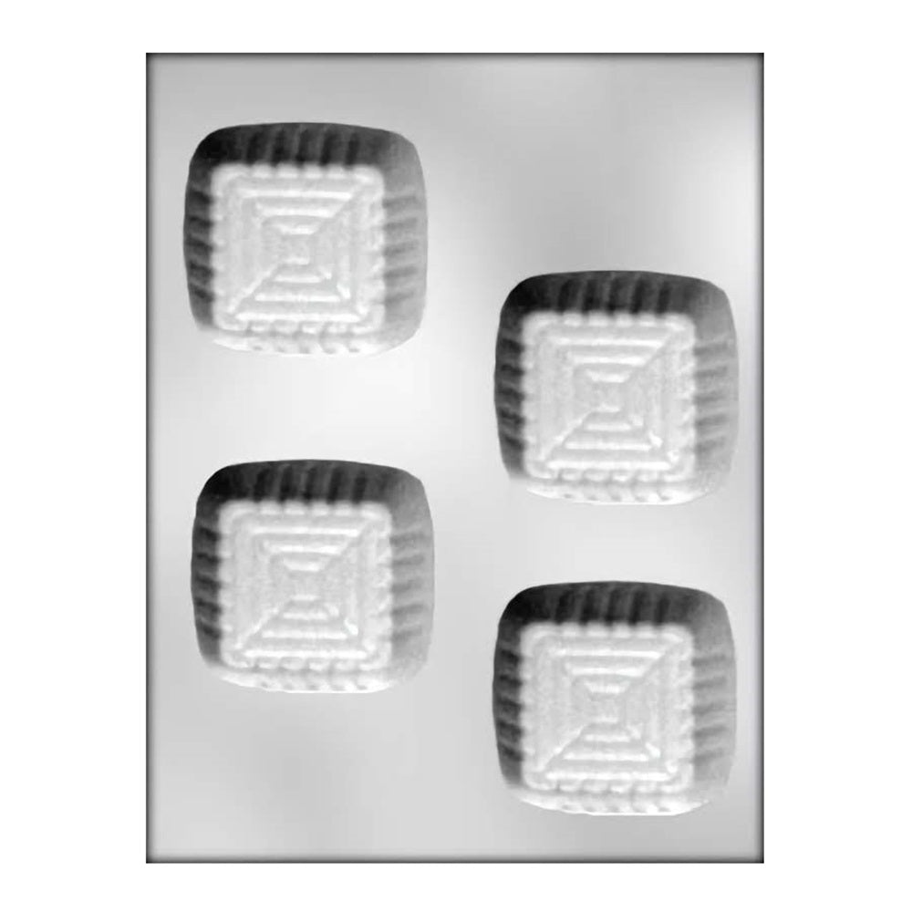 Chocolate mold forming square-shaped cup designs, suitable for creating unique chocolate cups or mini dessert containers.