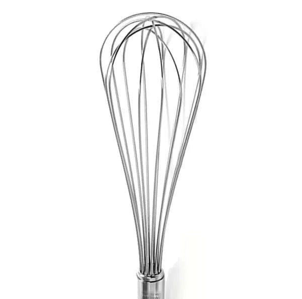 Norpro 11-inch stainless steel whisk with a solid-filled handle, designed for professional and home bakers.