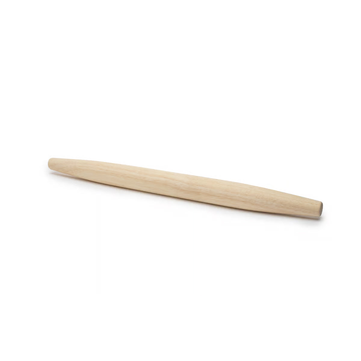 20-inch straight rubber wood rolling pin with tapered ends, ideal for rolling out large dough sheets for pasta, cookies, or pie crusts.