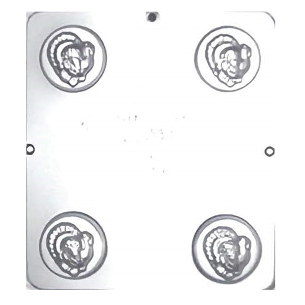 Thanksgiving-themed chocolate mold with detailed turkey designs, suitable for creating festive chocolates for the holiday season.