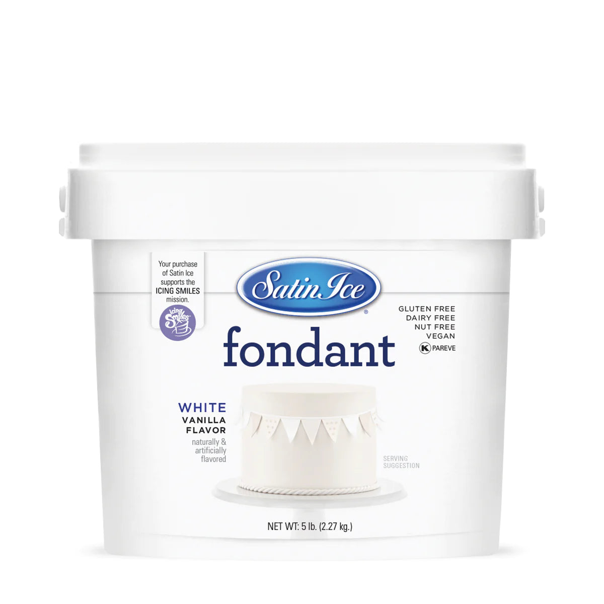 White Colored and Vanilla Flavored Fondant in a 5 Pound Container