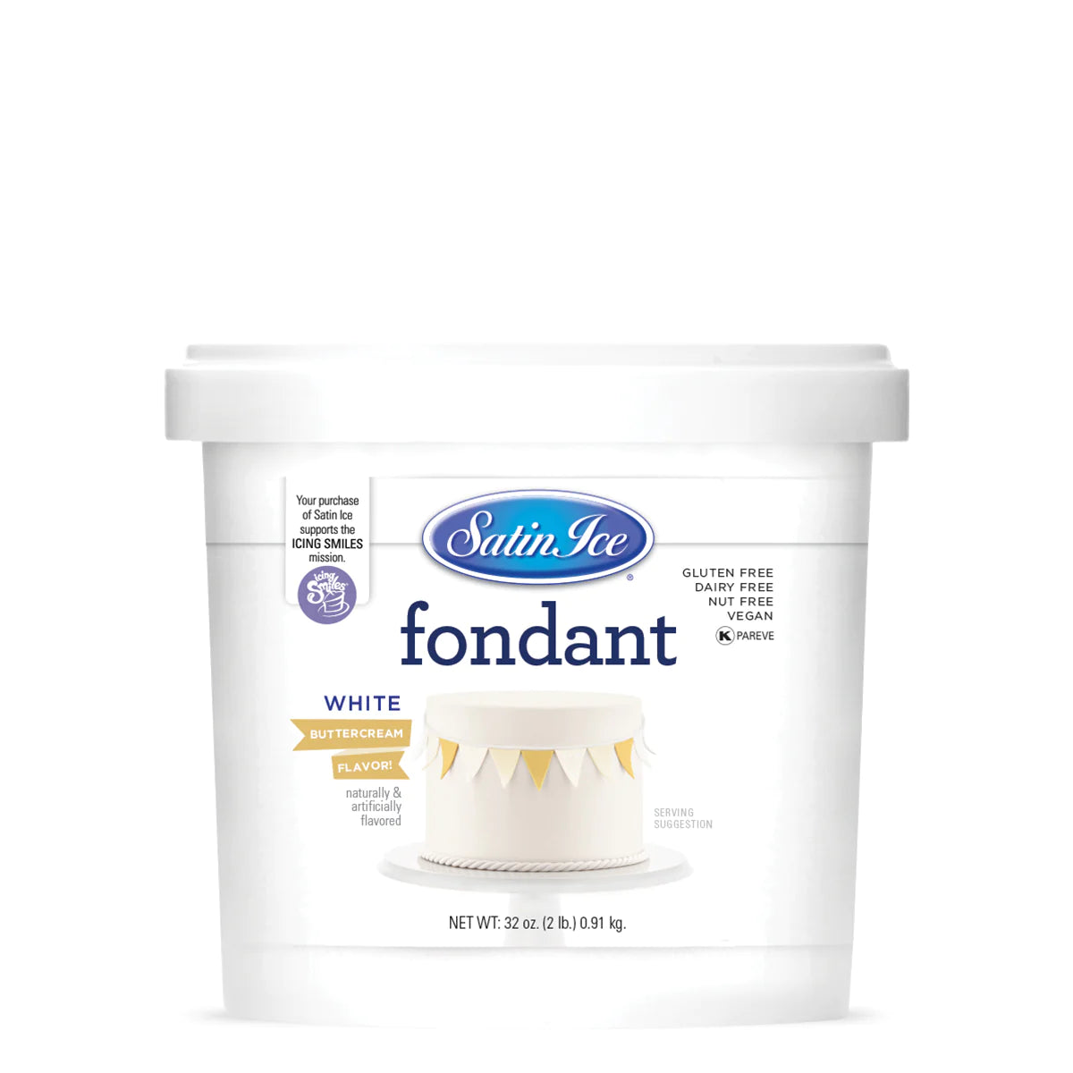 White Colored and Buttercream Flavored Fondant in a 2 Pound Container