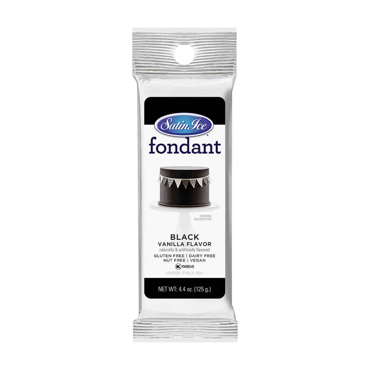 Black Colored and Vanilla Flavored Fondant in a 4.4 Ounce Foil Pouch