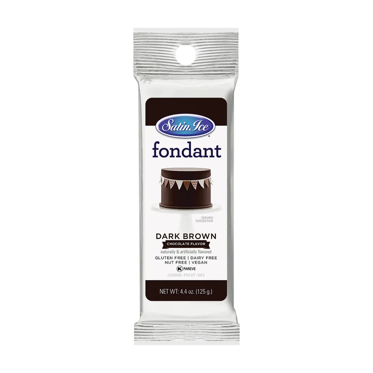 Dark Brown Colored and Vanilla Flavored Fondant in a 4.4 Ounce Foil Pouch
