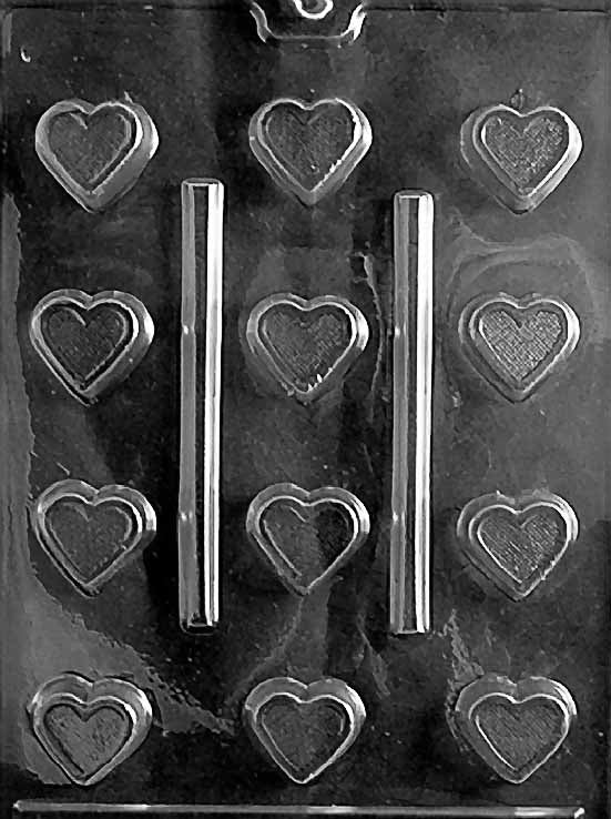 Bite-Sized 5/8 HEART chocolate mold with small heart cavities; clear mold.