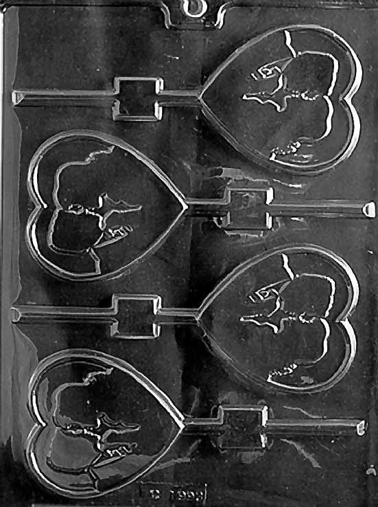 SILHOUETTE LOVERS chocolate mold with cavities shaped as a romantic couple silhouette; clear mold.