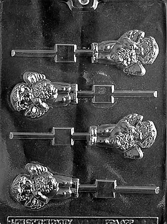 CHERUB Lollipop chocolate mold with cherub-shaped lollipop cavities; clear mold.
