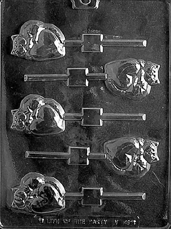 CUTE CAT ON A HEART chocolate mold with cat and heart cavities; clear mold.