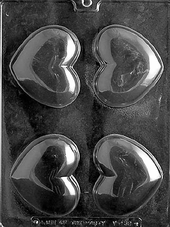 HEART chocolate mold with large classic heart cavities; clear mold.