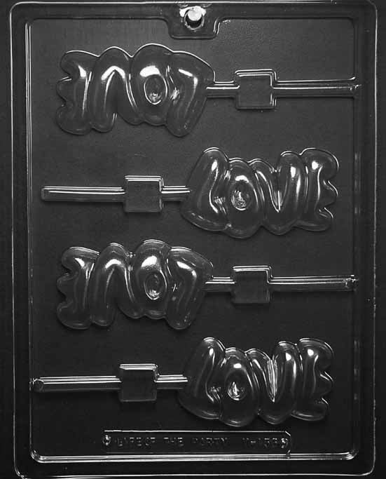 LOVE Lollipop chocolate mold with “Love” lollipop cavities; clear mold.
