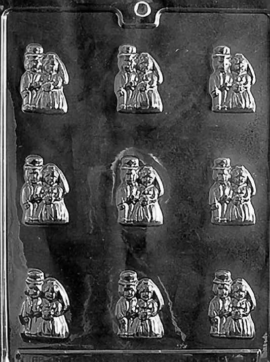 BRIDE & GROOM MINTS mold with embossed bride and groom cavities.