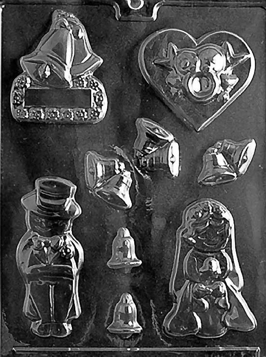 WEDDING ASSORTMENT mold with assorted wedding-themed cavities; clear mold.